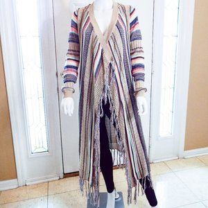 DON'T YOU DARE PINK BLUE MULTI LONG SLEEVE FULL LENGTH SPRING CARDIGAN W/ FRINGE